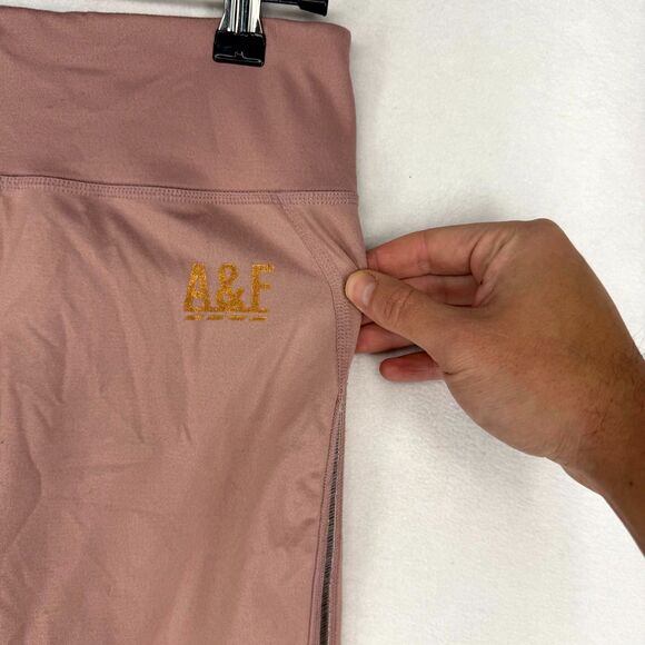 Abercrombie & Fitch Rose Pink Leggings Plastic Ribbed Side Womens Size S - Picture 7 of 14